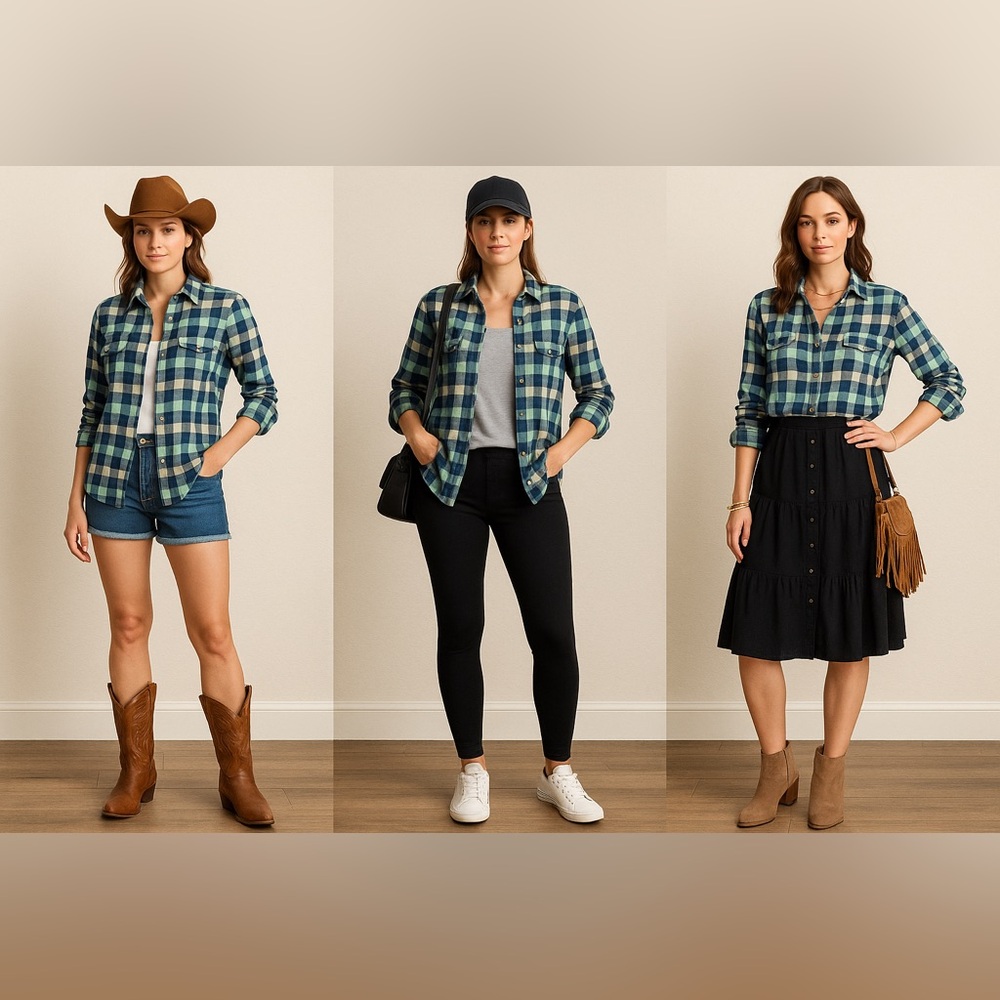 JACHS Girlfriend Pearl Snap Plaid Flannel Shirt‎ XL –Western Cowgirl Button Down